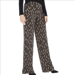Chico's Ultimate Fit Elevated Miter Print Black & Tan Wide Leg Trouser Pant
